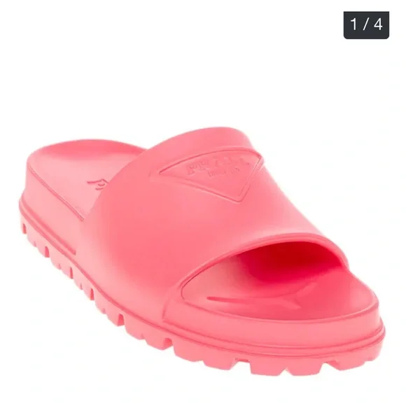 Prada Iconic Logo Vibrant Pink Slides - Picture 2 of 6